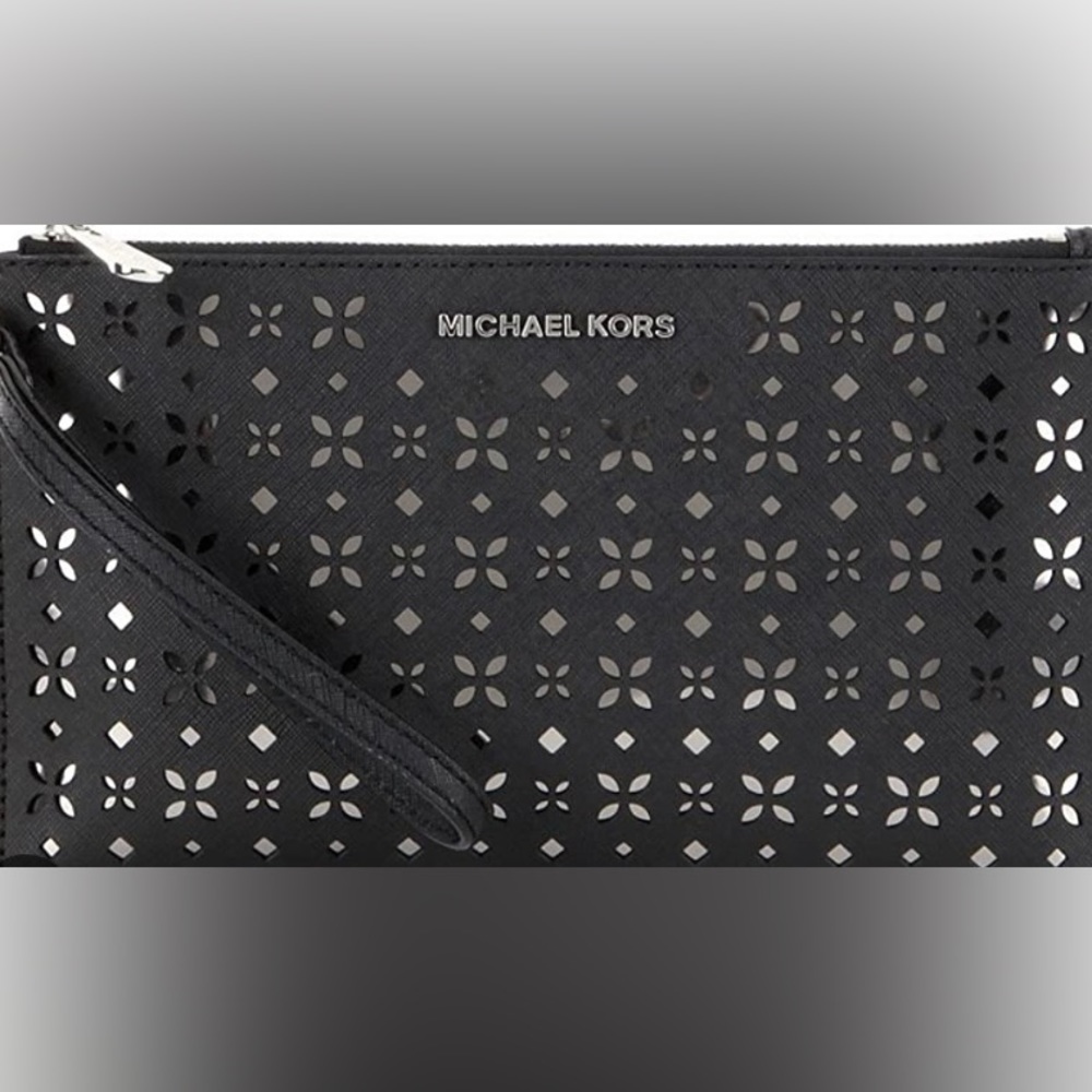 Michael Kors Women’s Floral Perforated Large Zip Clutch - Picture 13 of 13